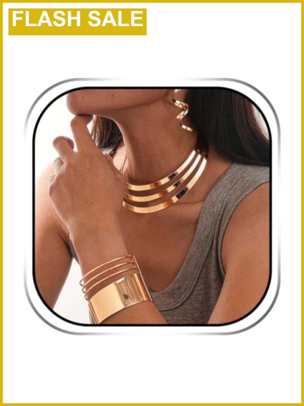 African Metal Choker Necklace Bracelet Earring Costume Jewelry Set for Women